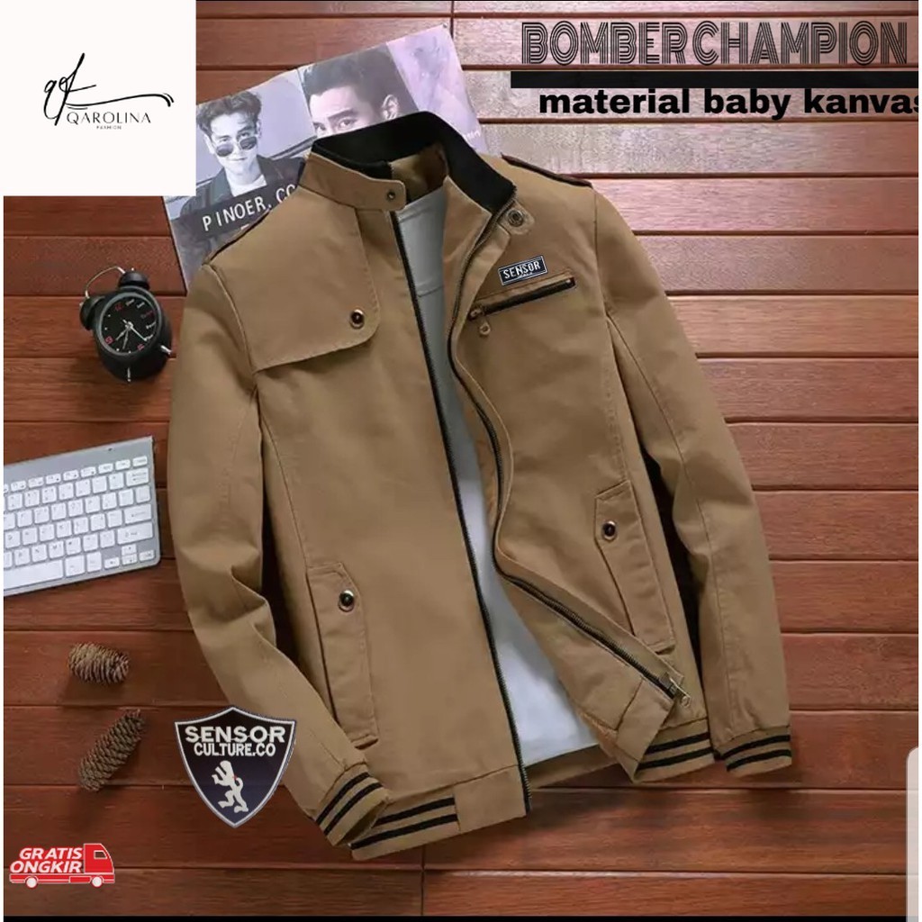 Baju Pria Terkini / Jaket Bomber Pria / Jaket Bomber Canvas / Jaket Bomber Champion Original Sensor