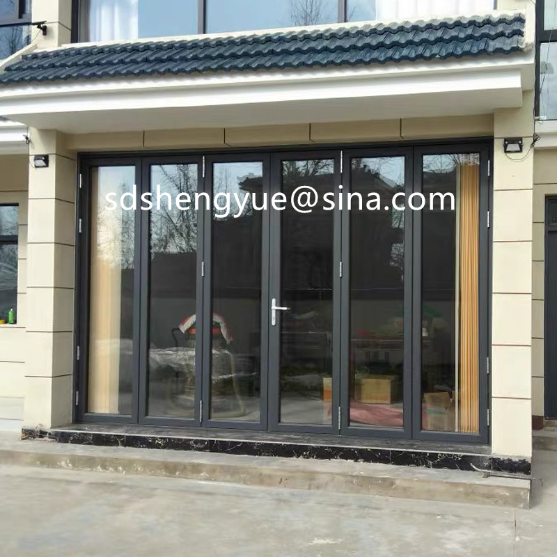 new door Bi-Foiding Bellow Framed Double Glass Aluminium Anti-theft Door aluminium folding door
