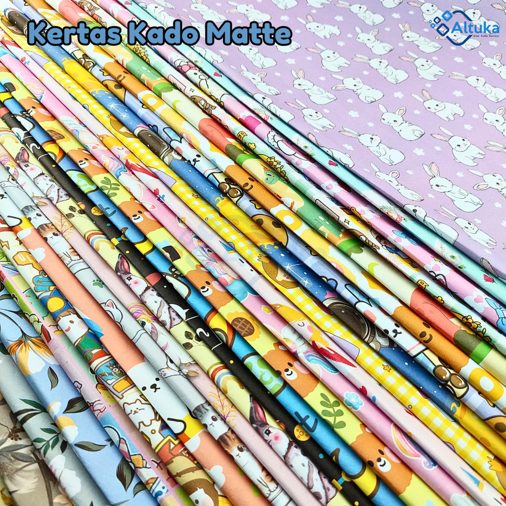 

(10 Pcs) Kertas Kado Matte / Kertas Kado Motif Karakter Lucu Kartun Kekinian