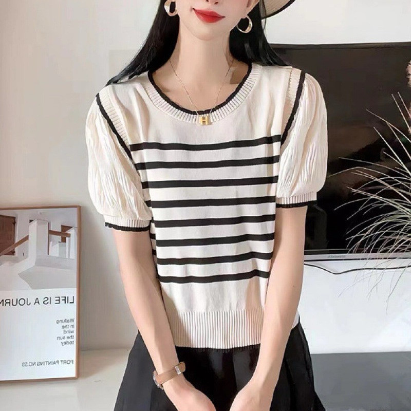 COD- Atasan Wanita Lengan Pendek Balon - Atasan Knit Oneck Lengan Pendek (A329) - Atasan Wanita