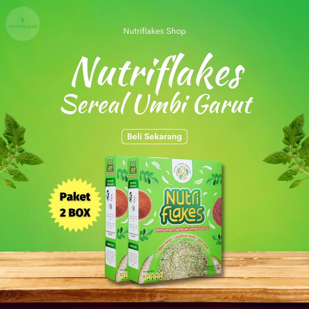 

BISA COD!! PAKET 2 BOX NUTRIFLAKES UMBI GARUT DENGAN DAUN KELOR AMPUH ATASI ASAM LAMBUNG DAN GERD