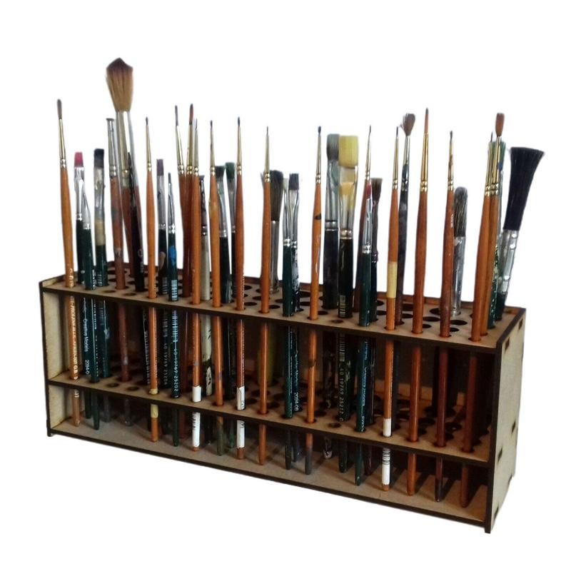 

Paint Brush Holder 67 Holes Wooden Paint Brush Holder Stand Desk Organizer Watercolor Brush Tray Rack For Pencils Paint Brushes