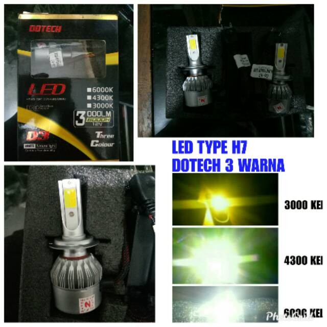 Lampu Led Mobil Type H7 Dotech 3 Warna