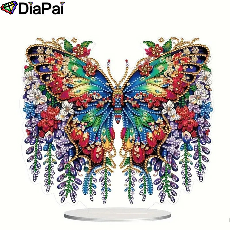 

DIAPAI 5D DIY Diamond Painting Special Shape Drill Desk Ornament Butterfly Flower Embroidery Rhinestone Home Tabletop Decor Gift