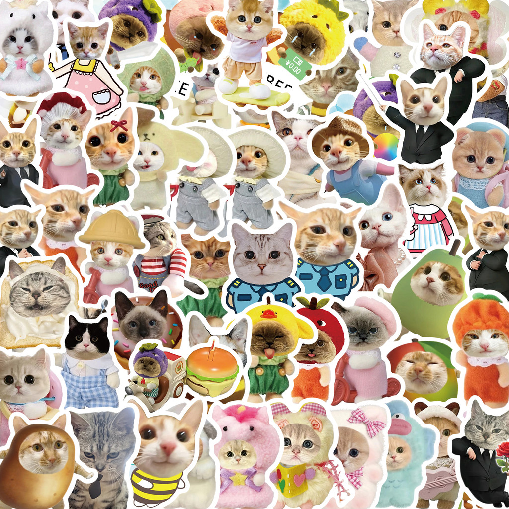 

62PCS Funny Cat Stickers Cartoon Cute Decals Toy Stationery Guitar Phone Bicycle Laptop Luggage Car Graffiti Kids Sticker