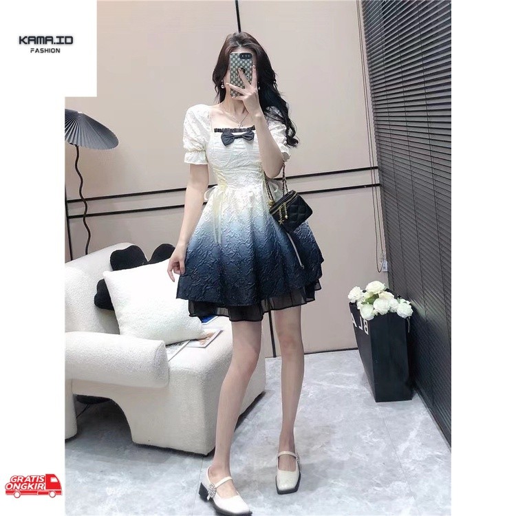 Baju Korea Mini Baby Doll Babydoll Gradasi Warna Putih Biru Ungu Dress - Dress Casual Kasual / Dress