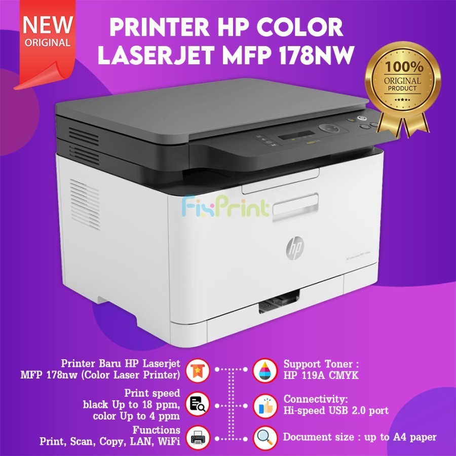 FixPrint Printer HP Laser Color MFP 178nw Multifunction Wireless MFP 178 NW