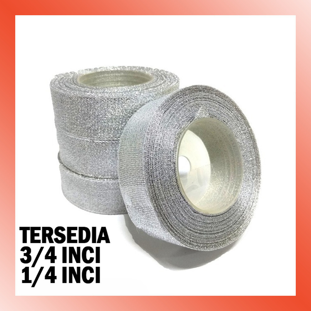 

LAMMORO > ST45 Pita Metalik Silver Perak Kerajinan Tangan Ribbon Glitter Hampers Kado 28A5