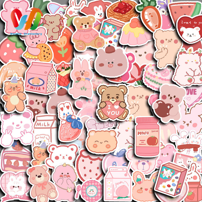 

90pcs Cute Pink Bear Stickers Diy Computer Washi Scrapbooking Laptop Stickers Stationery Arts Crafts