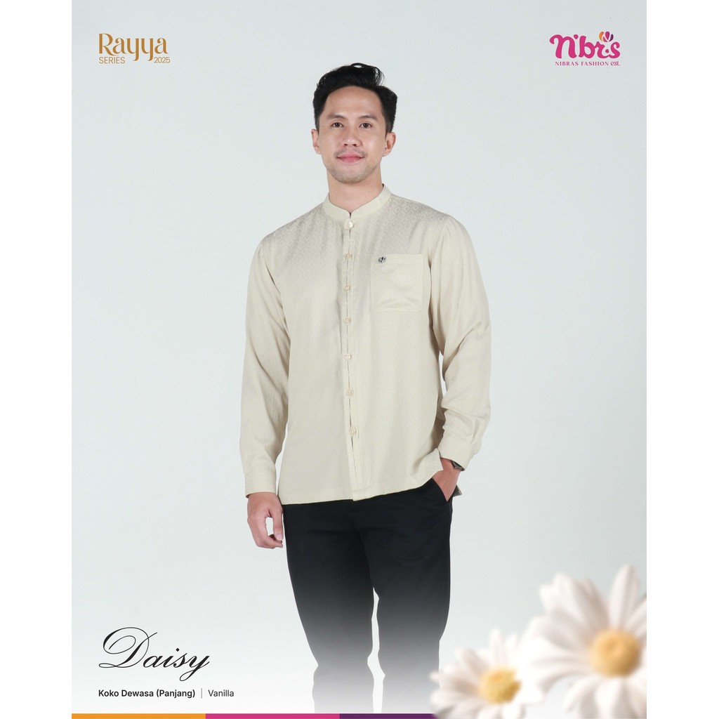 Sarimbit Lebaran Terbaru Nibras Daisy Koko Bahan Katun Baju Muslim Pria Lengan Panjang size XXS-5XL 