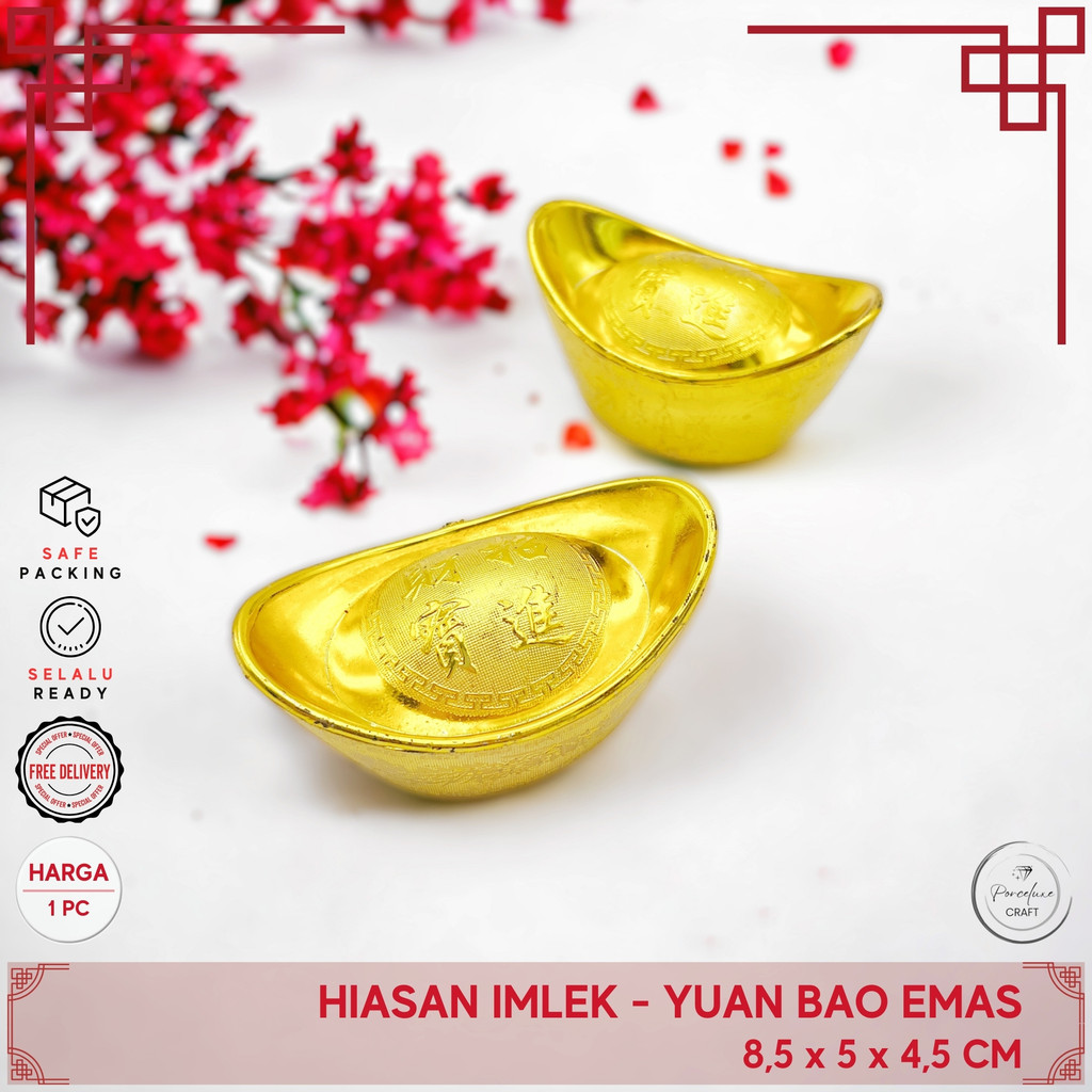 Ornamen Imlek Uang Cina Emas Dekorasi Hampers Pajangan Yuan Bao Koin Kuno 8,5 cm Fengshui Rumah Unik