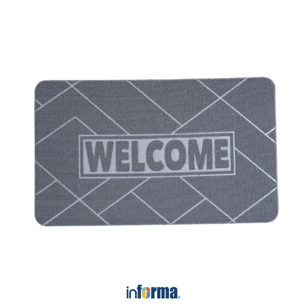 Informa 46x76 cm Keset Kamar Mandi Pvc Foam Welcome - Abu-Abu Bathmat Kain Lap Kaki Toilet Bathroom 