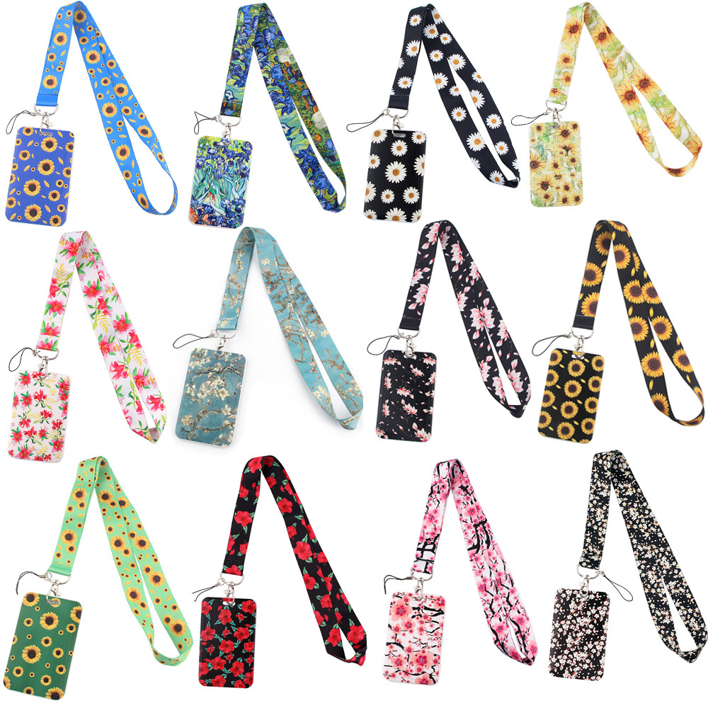 

CB896 Cherry Blossoms New Fashion Flowers Lanyard Credit Card ID Holder Bag Student Women Bank Bus Business Card Cover Badge