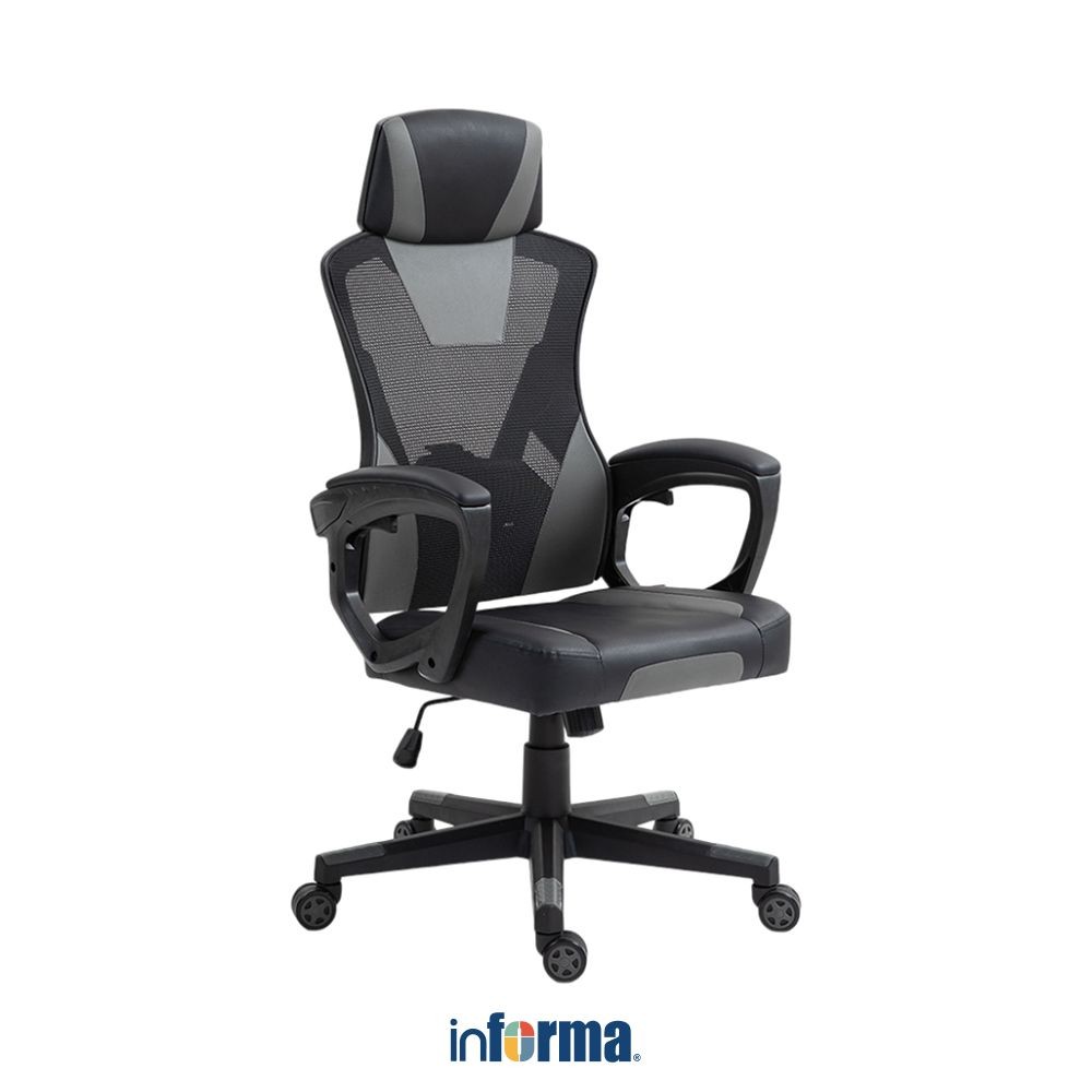 Informa Travis Kursi Gaming - Abu-Abu/Hitam Gaming Chair Tempat Duduk Bermain Game Profesional Putar