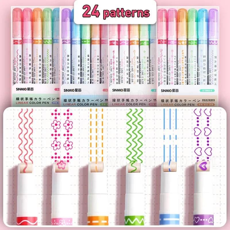 

6/12/18/24Pcs Flower Line Shape Highlighter Pen Roller Tip Curve Liner Marker Kawaii Stationery for School Office Supplies Gifts