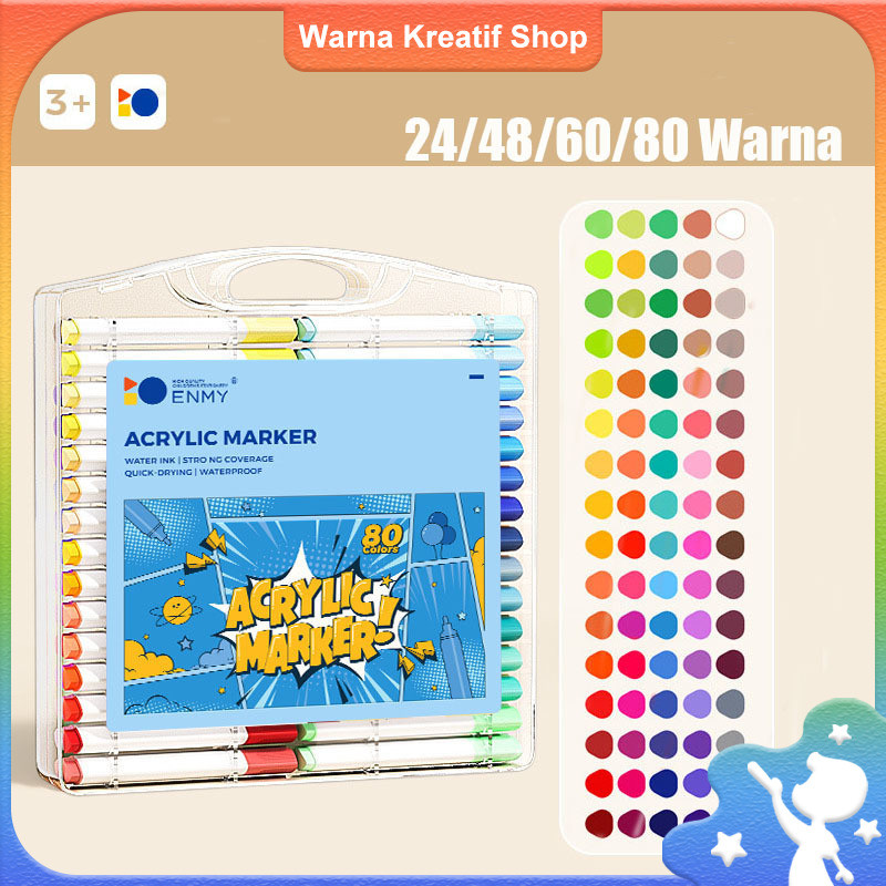

24/48/60/80 Warna Pen Marker Akrilik Anak Peralatan Tulis Karet Graffiti Pen Cat Tetap Air Seni Pen Marker