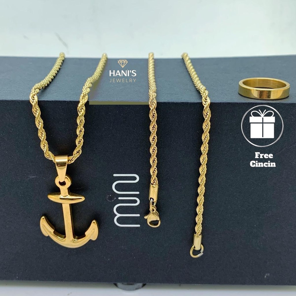 Kalung Tambang Titanium Ori Set Liontim Jangkar Untuk Pria dan Wanita