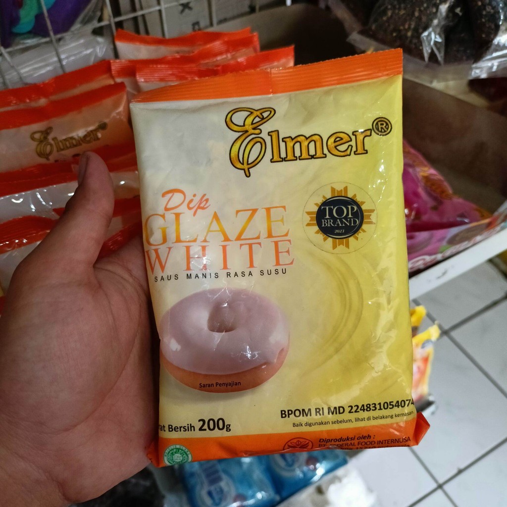 

cream donat atau kue cap Elmer siap pakai tersedia dengan kemasan ekomomis isi 200 gram per pak