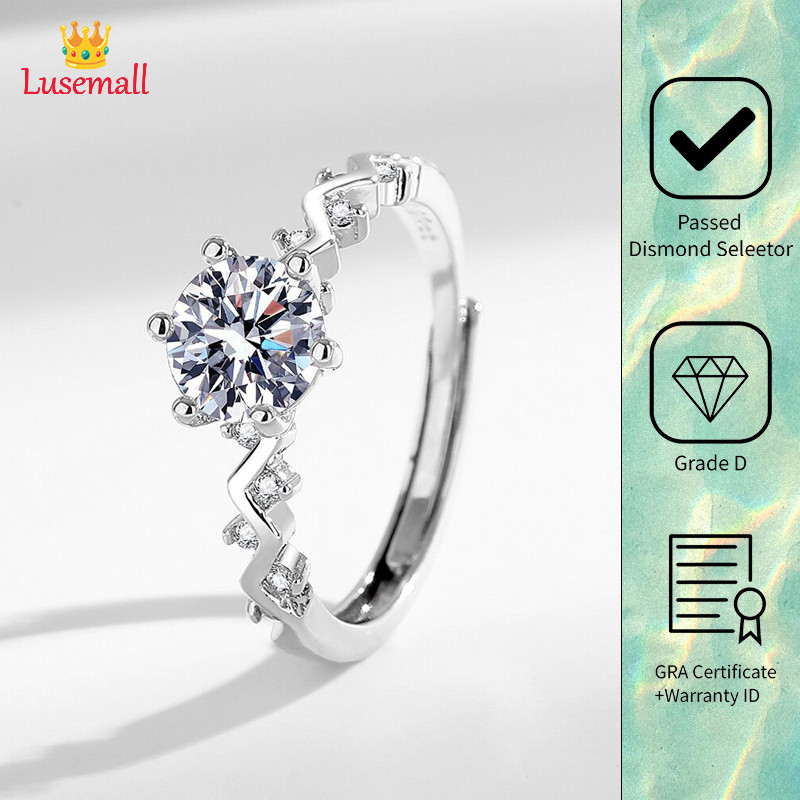 Lusemall Cincin Berlian Platinum PT950 Perhiasan Wanita Moissanite 1 Karat