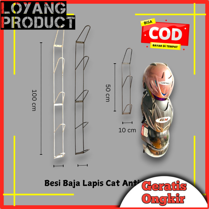 LP - Gantungan Helm Dinding - Rak Penyimpanan Helm Gantung Tahan Karat untuk Rumah & Garasi