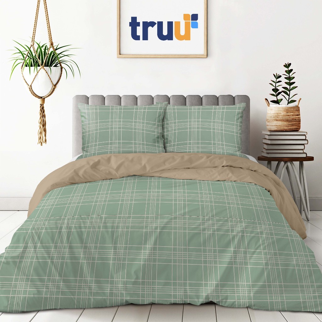 TRUU Essence Bed Cover Eksklusif Simple Line Green TR.BC034 Microfiber 210x240 cm Ultra-Soft Bedding