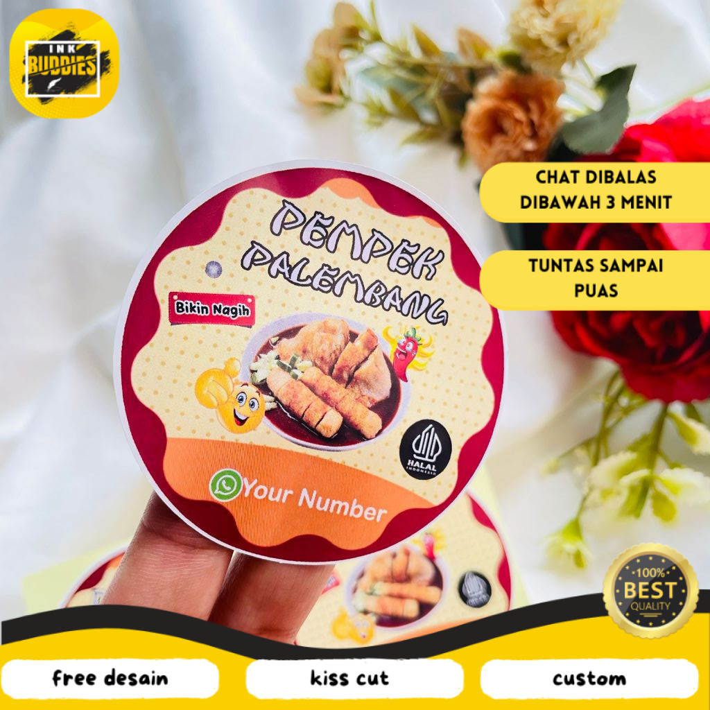 

INB 5-8 Sticker Pempek Palembang Stiker Tekwan Makanan Khas Cetak Label Produk Custom Nama