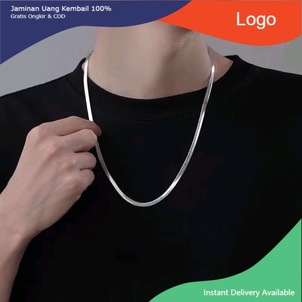 Kalung Titanium Silver Gepeng /  Kalung Couple Titanium Anti Karat