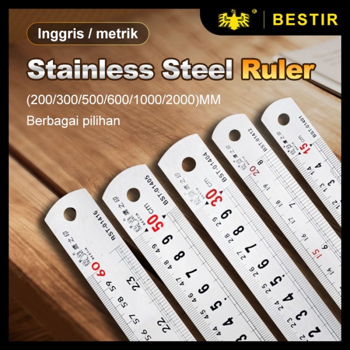

Penggaris Besi 200/300/500/600/1000/1500/2000mm Metal Stainless Steel Ruler Mistar Tools Metric Imperial - 200mm