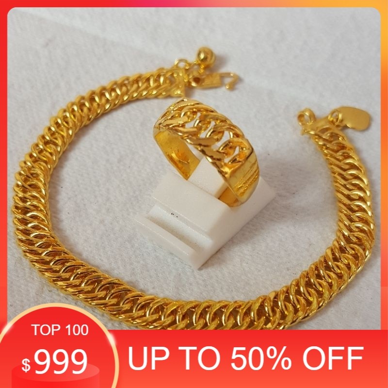 Set Gelang Cincin Rantai Lipan Lapis Emas Asli Kuning 24k