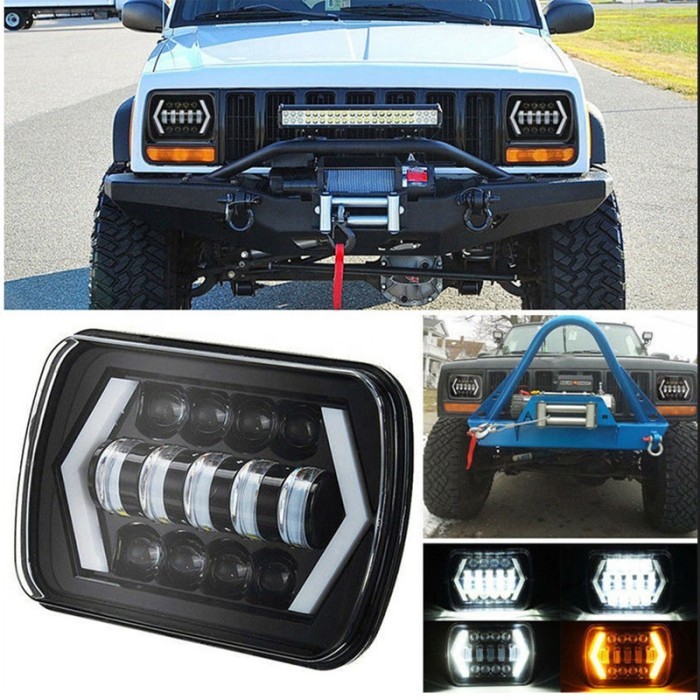Lampu Utama LED Daymaker 13 Mata Kotak 7 Inch Mobil Motor Lampu Depan LED 7 Inch - 13 LED Headlamp 5