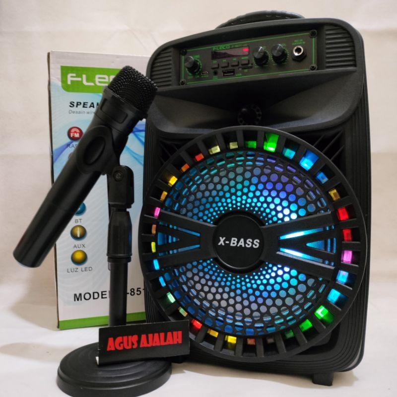 speaker bluetooth karaoke fleco 8,5 inch bonus microphone wireless x bass radio FM lcd digital /// s