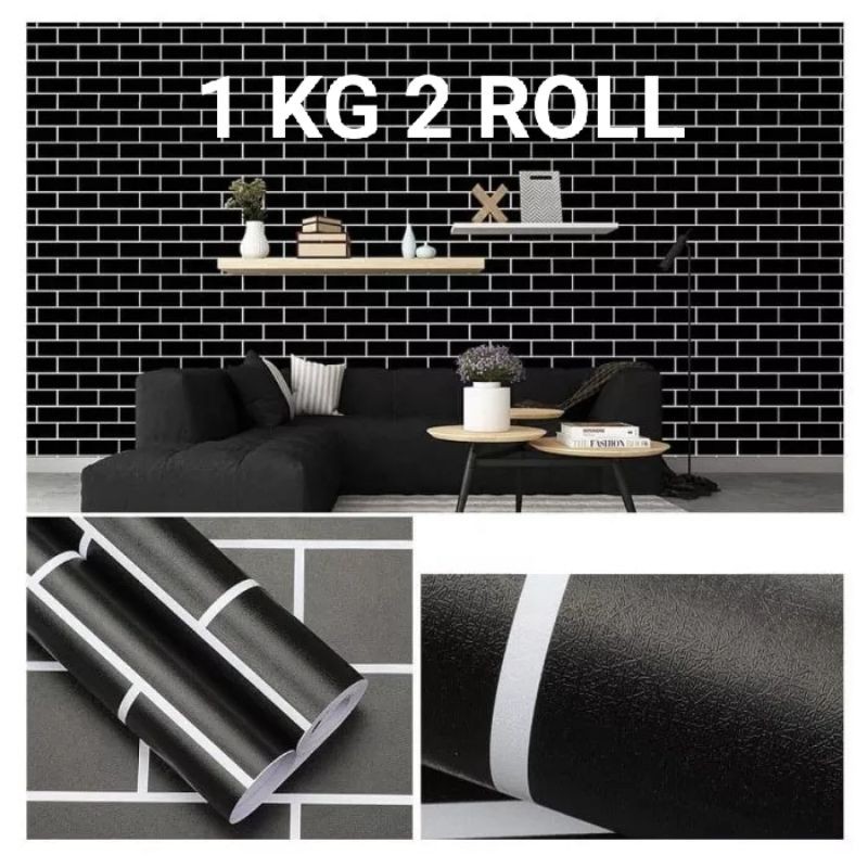 [FLASH SALE] Wallpaper Dinding Bata Hitam dan Motif Laris Ukuran 10 Meter X 45 Cm Wall Sticker Welpe