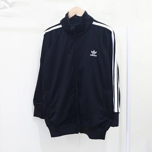 COD - Jaket Adidas Tracktop Hitam Firebird Pria - Putih Strep Hitam Polyster