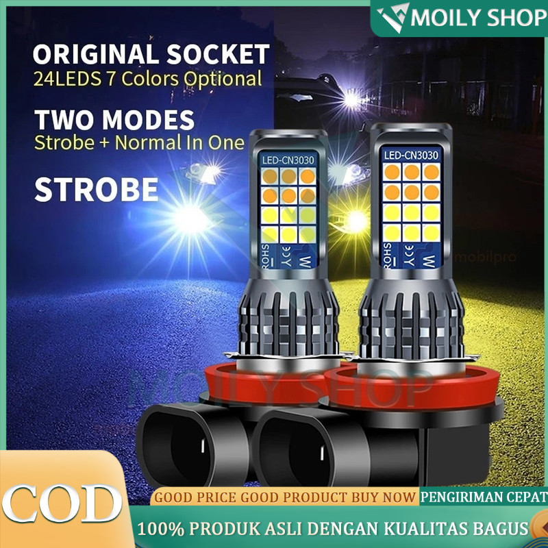 【1Pcs】 24Led Lampu Kabut Led Mobil Warna Ganda H9 Bohlam Led H8 H11 H16(JP) Lampu Kabut Mobil Super 