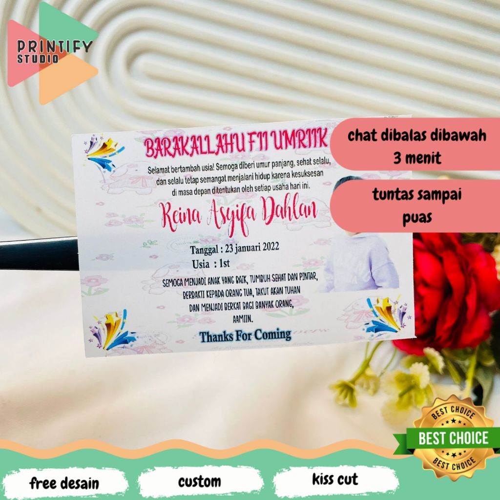 

Printify Sticker Label Hampers Ulang Tahun Persegi Stiker Undangan Birthday Ultah Anak Print Custom