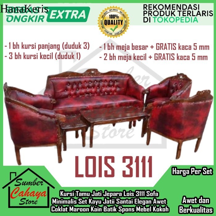 [Instant] Kursi Tamu Jati Jepara Lois 3111 Sofa Minimalis Set Kayu Jatii an Awet Tahan Lama Coklat M