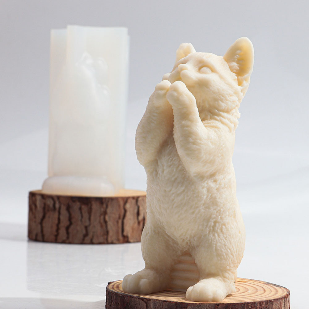 

3D Standing Praying Cat Candle Silicone Mold Handmade Abstract Cat Candle Gypsum Resin Casting Mould Chocolate Cake Decor Gifts