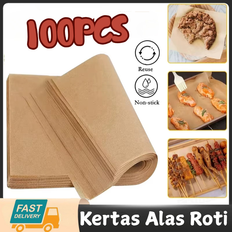 100pcs Kertas Alas Roti Greaseproof Coklat Kertas Baking Paper Kertas Roti Motif Baking Paper Motif