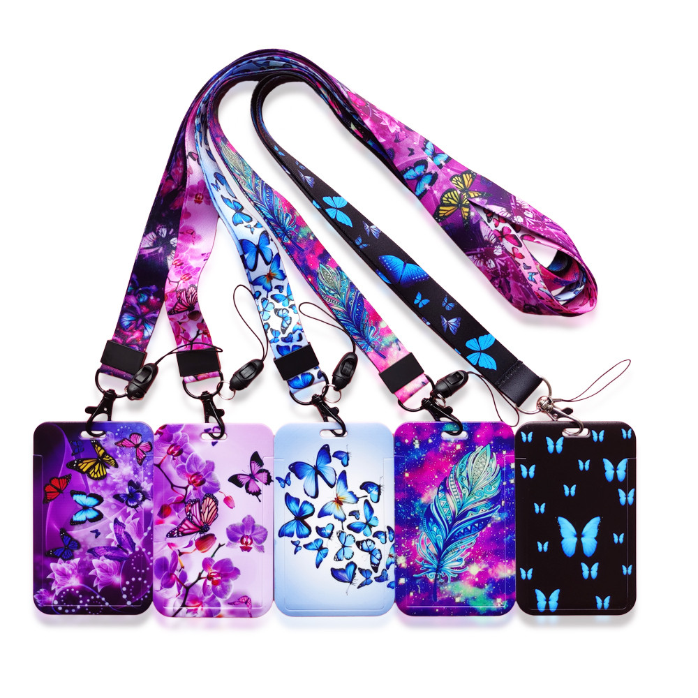 

Women Like Butterfly Name Card Covers ID Card Holder Lanyard Retractable Clip Card Case Girls Visit Door ID Badge Holders Custom