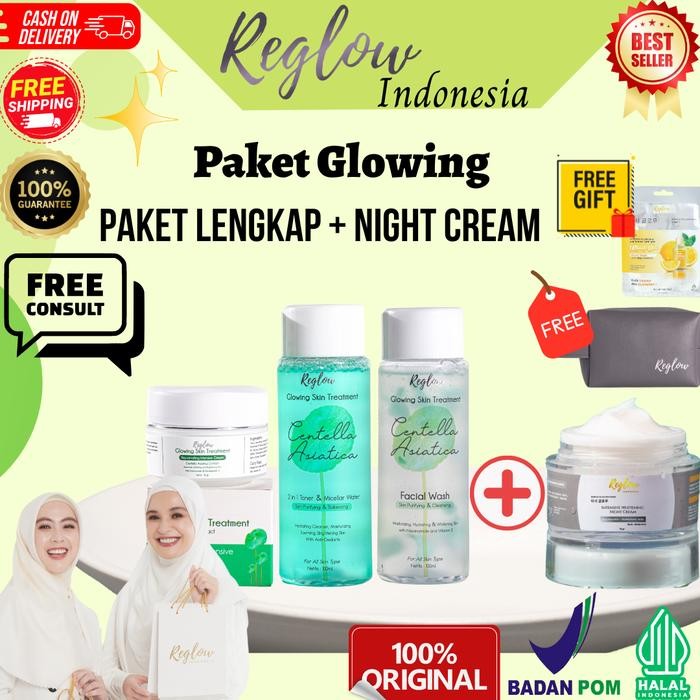 COD Gratis Ongkir Reglow Skincare Series Paket COMBO Lengkap With Night Cream ( Krim Malam ) Glowing