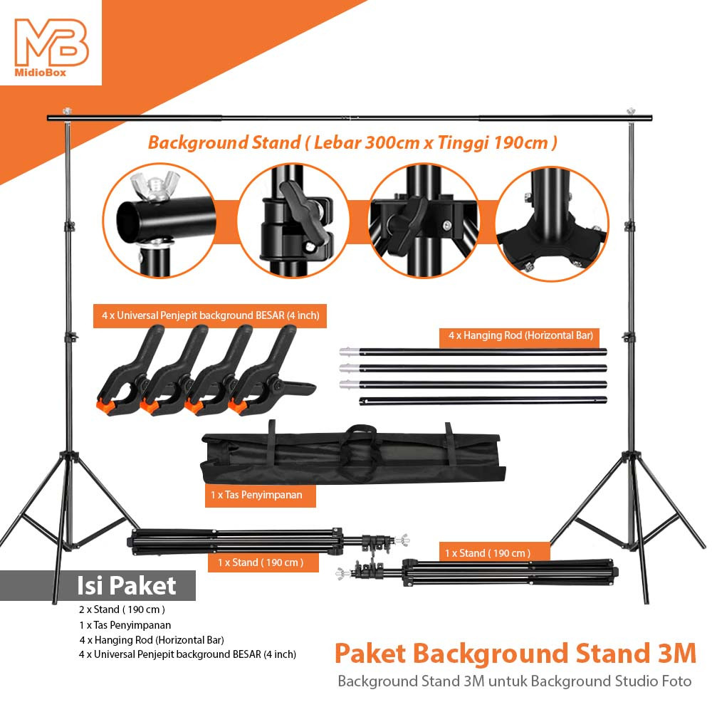 Portable Background Stand Midio 3M untuk Background Studio Foto