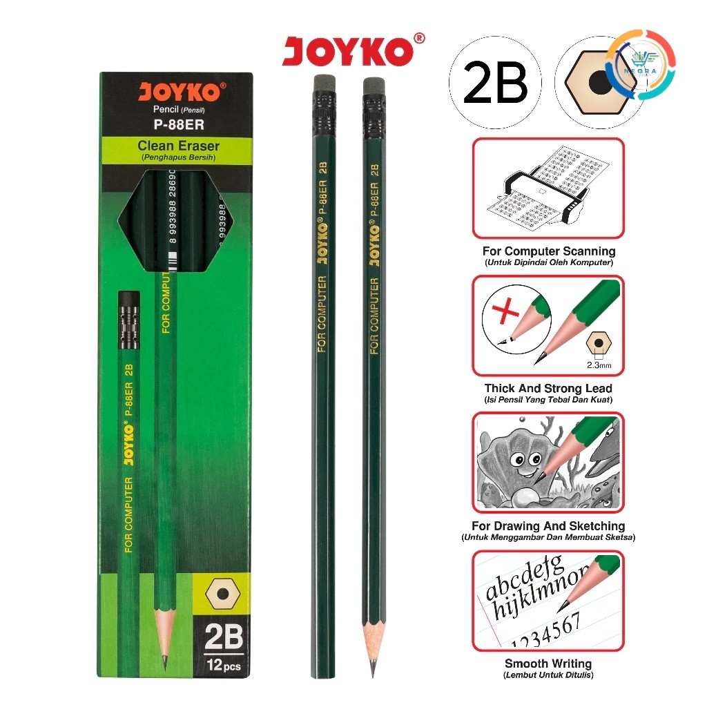 

Joyko Pensil Tulis 2b P-88ER @1kotak=12 pcs