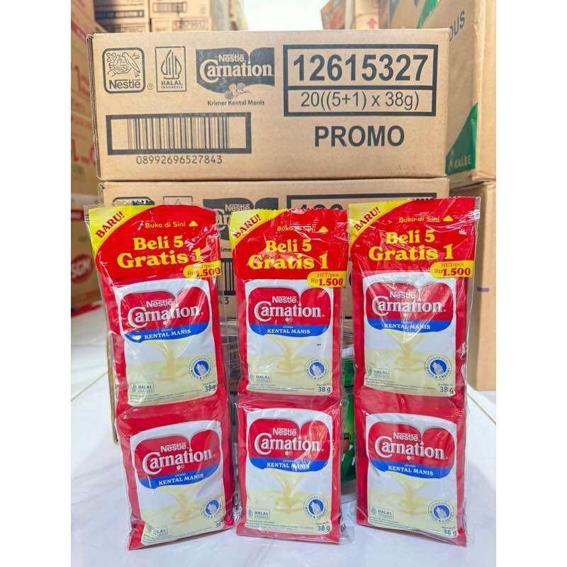 

Carnation Krimer Kental Manis SACHET 38gr 5 FREE 1 (isi 6pcs) SKM Nestle baru