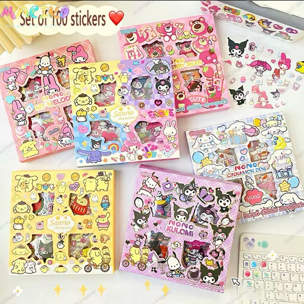 

MCK - 100 Lembar Stiker Motif Momo Sanrio Masu Nono Cici Snoopy Paw Patrol Sticker Kartun Korea Lucu Anti Air Dekorasi Handbook Scrapbook DIYu