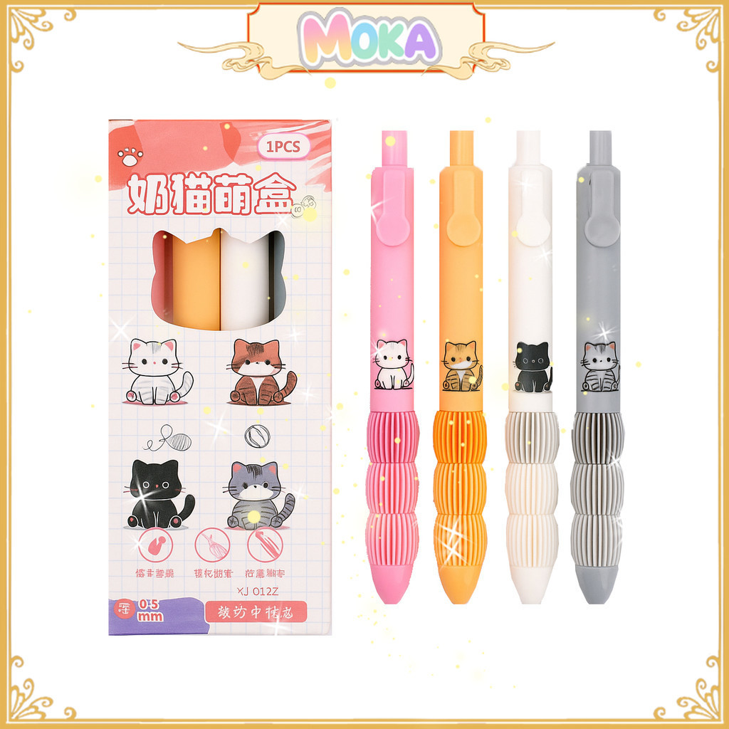 

MOKA Pulpen Gel Mekanik Isi 4 Pcs Karakter Kucing Kawaii Tinta Hitam Dengan Handle Soft Empuk MKP163