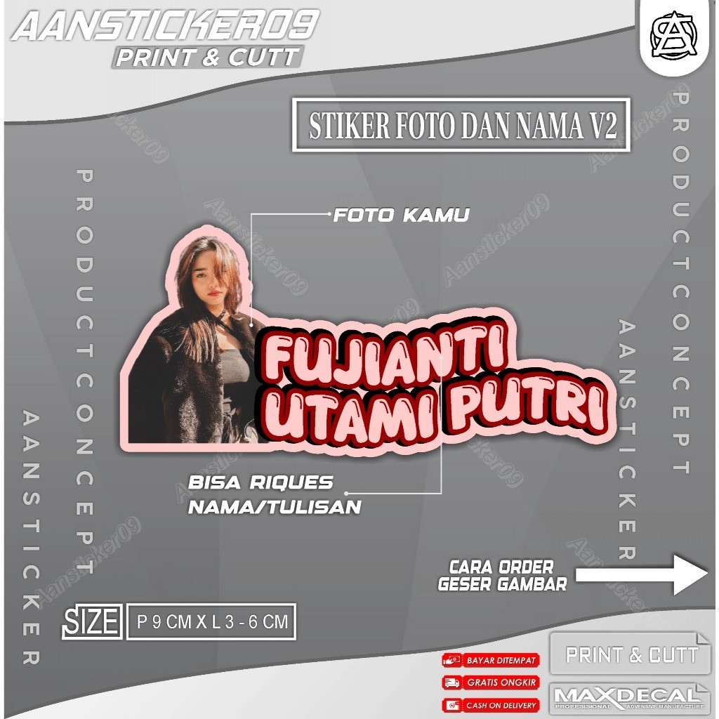 

Stiker Foto Dan Nama V2 Bahan Anti Air Anti Luntur Custom Foto Dan Nama