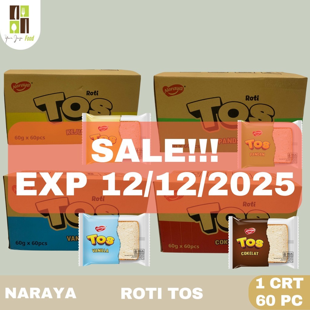 

Naraya Roti Tos 60g - 1 CRT/60 PCS / Roti Selai Keju / Pandan / Cokelat / Vanilla /Roti Tawar Selai
