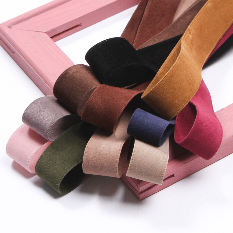 

5 Yards/Roll 25 38mm Solid Color Double Face Suede Blank Pressing Velvet Ribbon for DIY Bows for Crafts Clothing Accessories