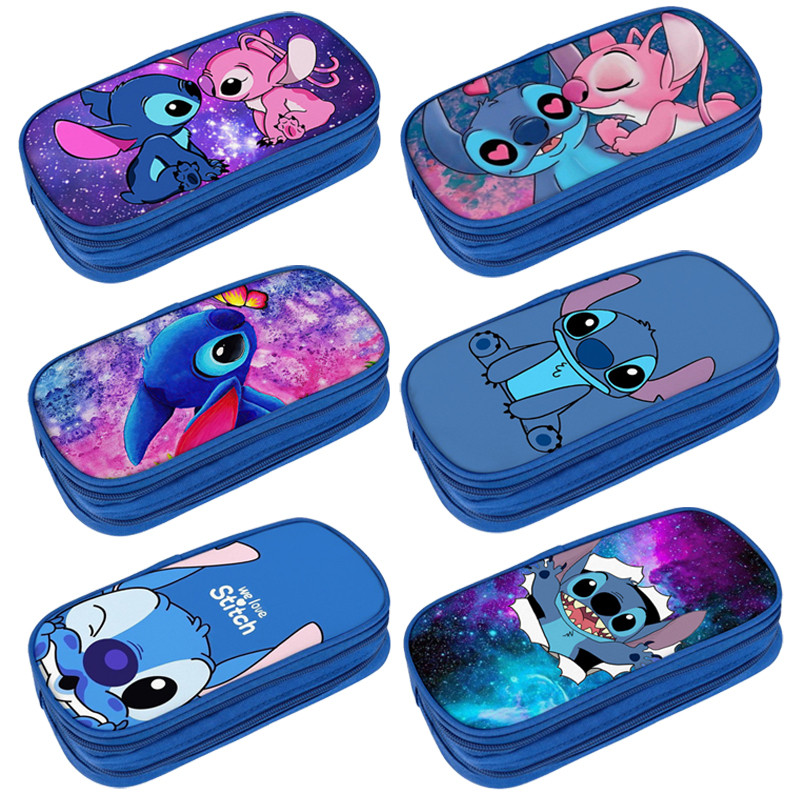 

Disney Stitch Pencil Cases Double Layer Multifunctional Stitch Pen Case Students Children's Stationery Bag Large Capacity Bags