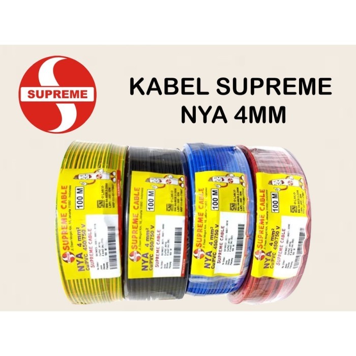 Isi 100 Meter SUPREME NYA Kabel Listrik Instalasi Tunggal 4mm Kawat Tembaga Grounding